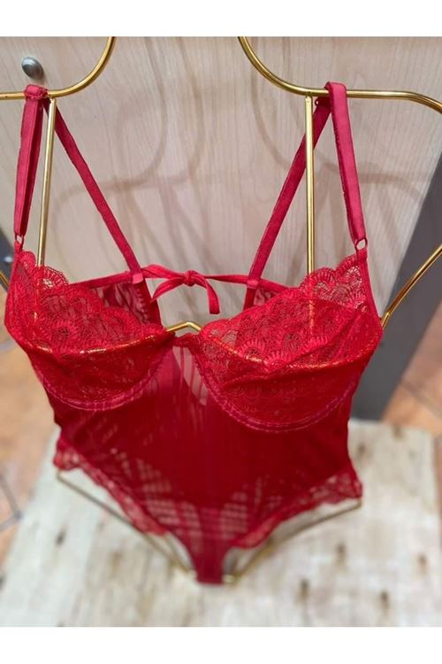 Kırmızı Çizgili Bodysuit - 878