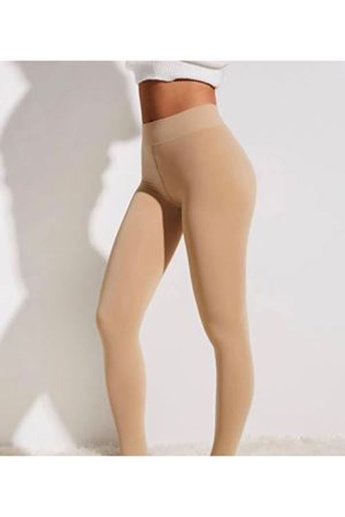  Kadın Kalın Kışlık Yüksel Bel Içi Polarlı Peluş Çift Dikişli Ten Termal Tayt