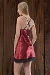 Bordo Dantelli Saten Gecelik - M-348