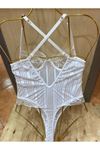 Beyaz Çizgili Bodysuit - 877